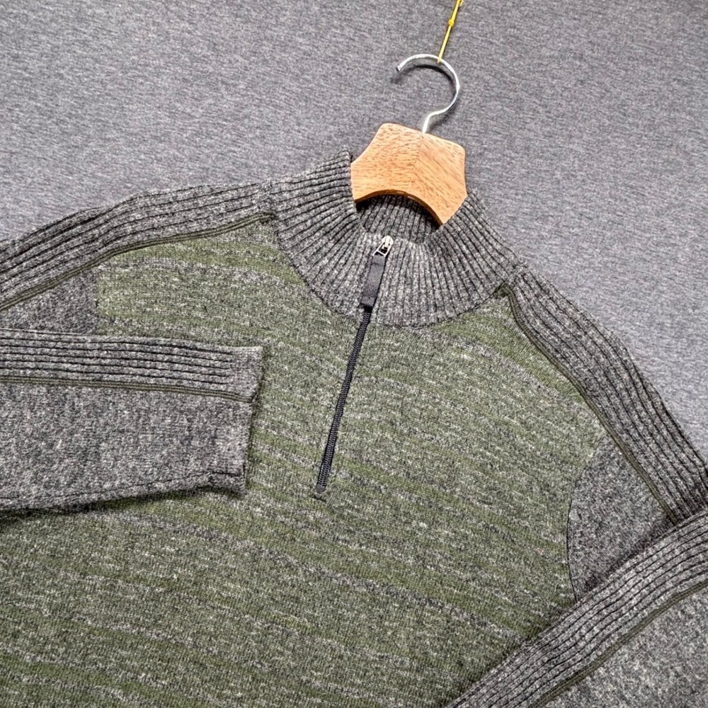 Royal Robbins Sweater Mens XL 1/4 Zip‎ Knit Pullover Striped Olive Gray Wool